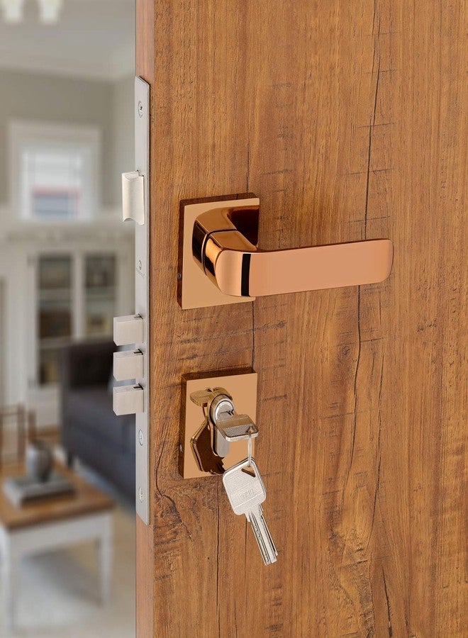 HARMONUS Zinc Alloy Mortise Door Lock Handle/Rose Mortice Handle with Lock Body/Zinc Alloy Weather Proof with 70mm Cylinder Computeries- 3 Keys (PVD Rose Gold/HI-5179) - Image 1